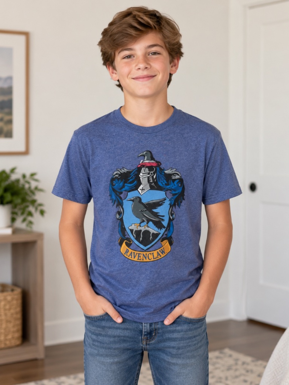 Harry Potter Ravenclaw Crest T-Shirt Youth Large Blue Hogwarts Graphic Tee